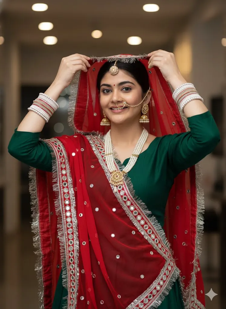 Royal Green & Red Rajputi Look