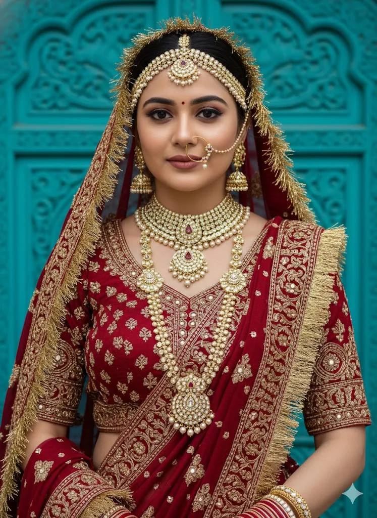 Heavy Bridal Red Rajputi Poshak