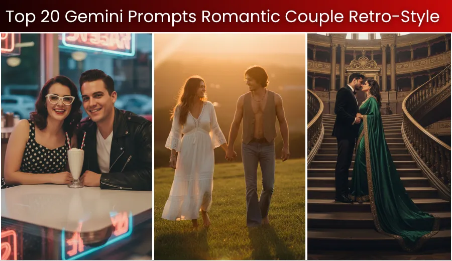 Prompts for Gemini AI Romantic Retro-Style Couple Photos