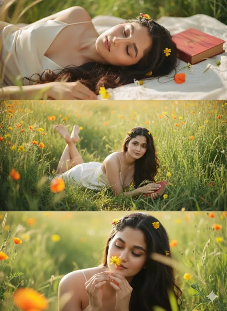 Golden Field Reverie Triptych Photo Prompt